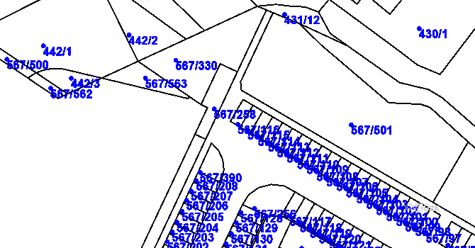 Parcela st. 567/116 v KÚ Jinočany, Katastrální mapa