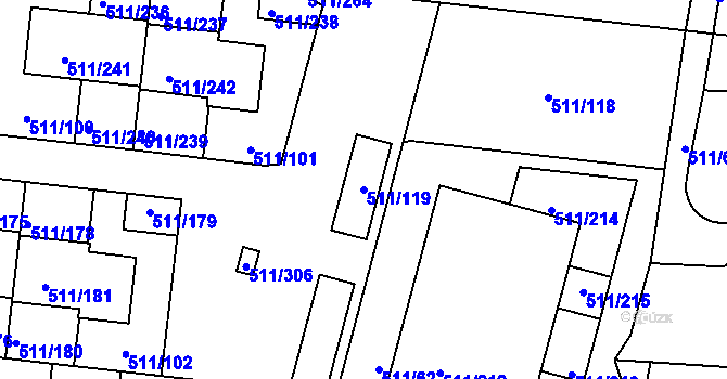 Parcela st. 511/119 v KÚ Jinočany, Katastrální mapa