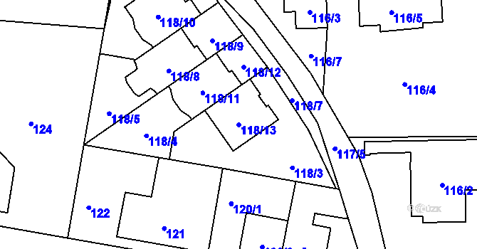 Parcela st. 118/13 v KÚ Jinočany, Katastrální mapa