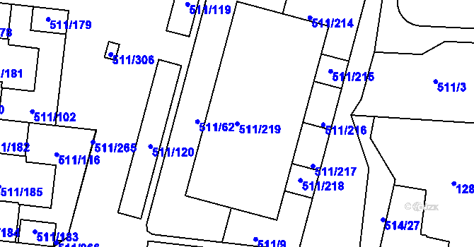 Parcela st. 511/219 v KÚ Jinočany, Katastrální mapa