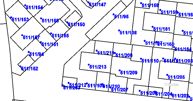 Parcela st. 511/211 v KÚ Jinočany, Katastrální mapa