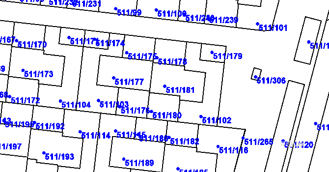 Parcela st. 511/181 v KÚ Jinočany, Katastrální mapa