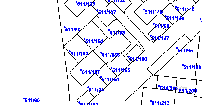 Parcela st. 511/156 v KÚ Jinočany, Katastrální mapa