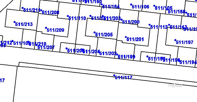 Parcela st. 511/202 v KÚ Jinočany, Katastrální mapa