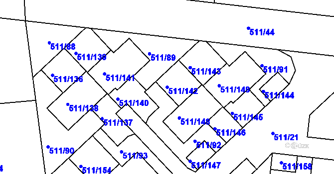Parcela st. 511/142 v KÚ Jinočany, Katastrální mapa