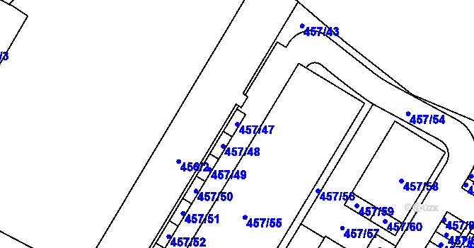 Parcela st. 457/47 v KÚ Jinočany, Katastrální mapa