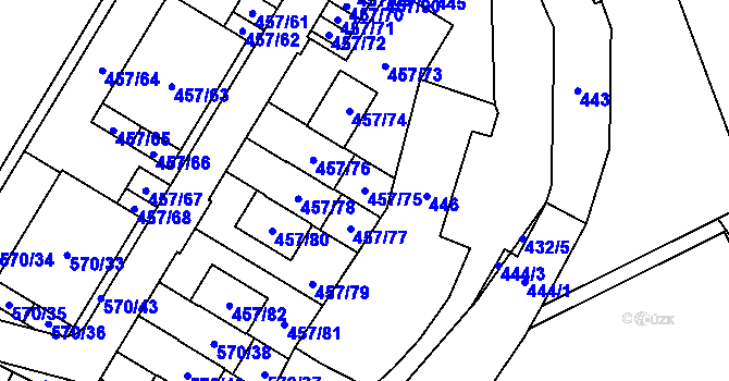 Parcela st. 457/75 v KÚ Jinočany, Katastrální mapa