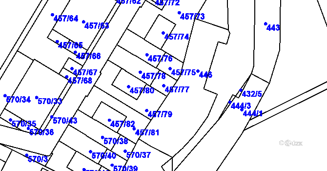 Parcela st. 457/77 v KÚ Jinočany, Katastrální mapa