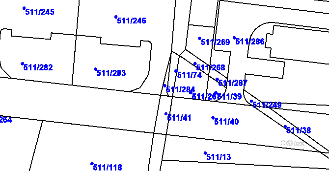 Parcela st. 511/284 v KÚ Jinočany, Katastrální mapa