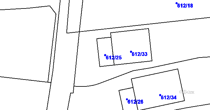 Parcela st. 612/25 v KÚ Jinočany, Katastrální mapa
