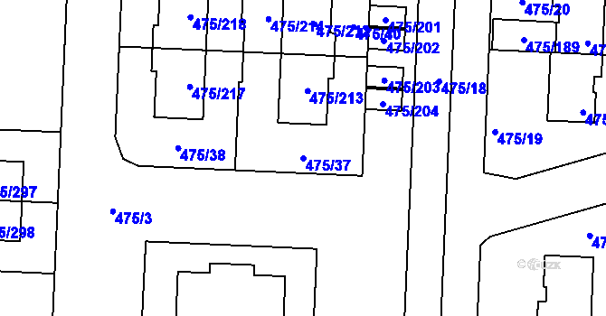 Parcela st. 475/37 v KÚ Jinočany, Katastrální mapa