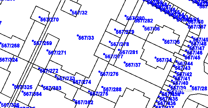 Parcela st. 567/277 v KÚ Jinočany, Katastrální mapa