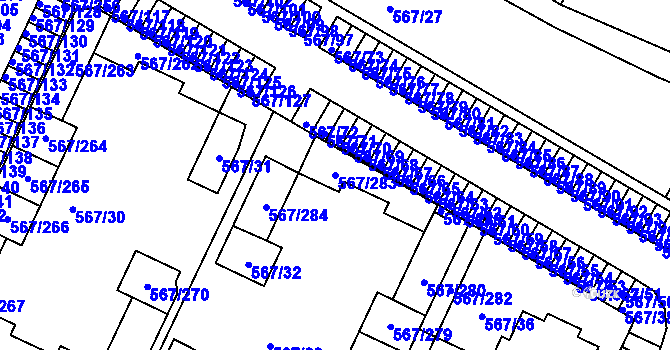 Parcela st. 567/283 v KÚ Jinočany, Katastrální mapa