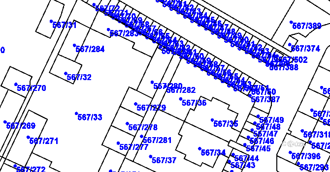 Parcela st. 567/282 v KÚ Jinočany, Katastrální mapa