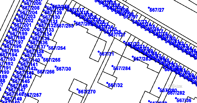 Parcela st. 567/31 v KÚ Jinočany, Katastrální mapa