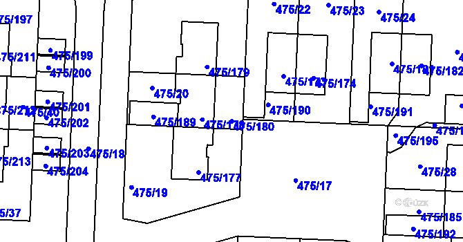 Parcela st. 475/180 v KÚ Jinočany, Katastrální mapa