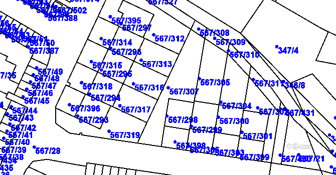 Parcela st. 567/307 v KÚ Jinočany, Katastrální mapa