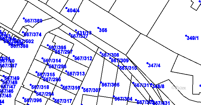 Parcela st. 567/308 v KÚ Jinočany, Katastrální mapa
