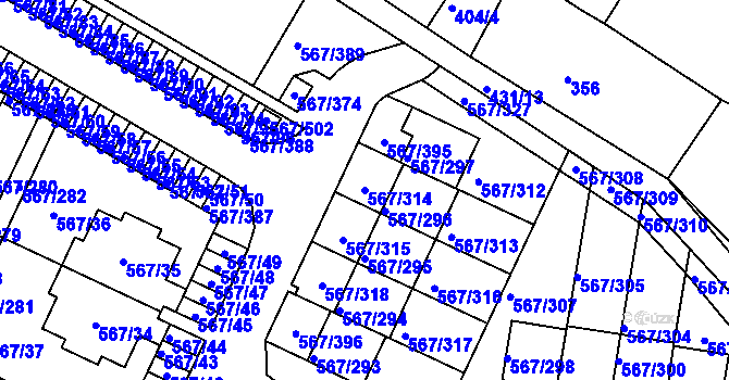 Parcela st. 567/314 v KÚ Jinočany, Katastrální mapa
