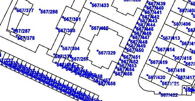 Parcela st. 567/329 v KÚ Jinočany, Katastrální mapa