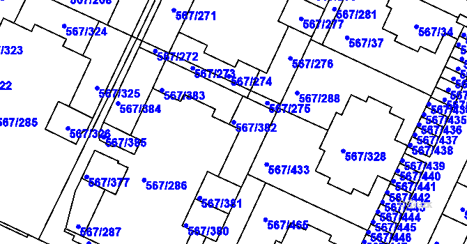 Parcela st. 567/382 v KÚ Jinočany, Katastrální mapa