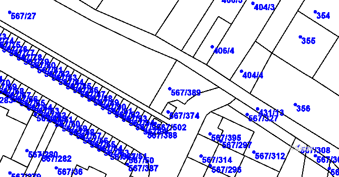 Parcela st. 567/389 v KÚ Jinočany, Katastrální mapa