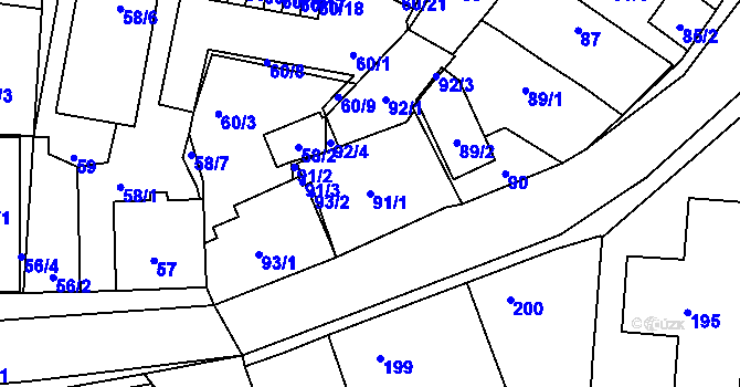 Parcela st. 91/1 v KÚ Jinočany, Katastrální mapa