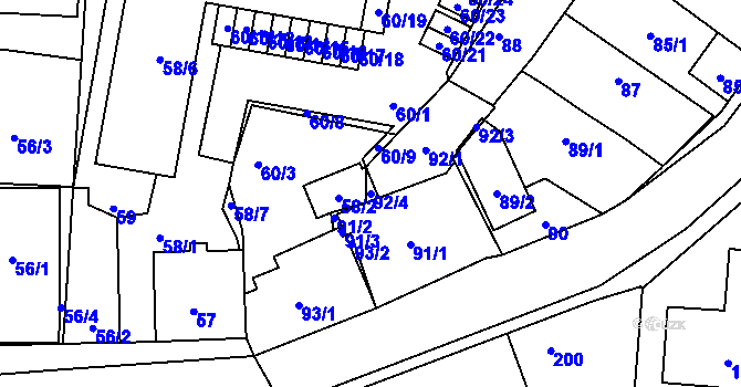 Parcela st. 92/4 v KÚ Jinočany, Katastrální mapa