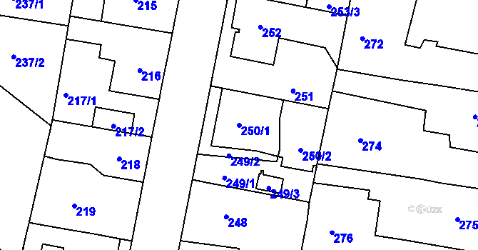 Parcela st. 250/1 v KÚ Jinočany, Katastrální mapa
