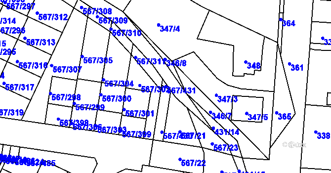 Parcela st. 567/431 v KÚ Jinočany, Katastrální mapa