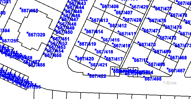 Parcela st. 567/418 v KÚ Jinočany, Katastrální mapa
