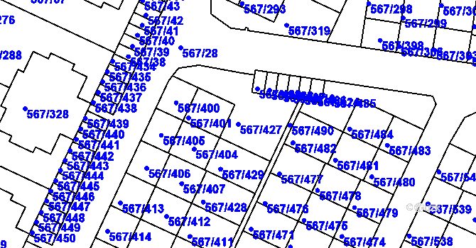 Parcela st. 567/427 v KÚ Jinočany, Katastrální mapa