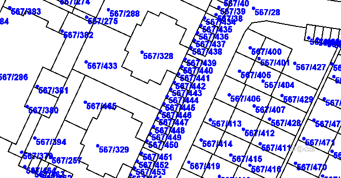 Parcela st. 567/443 v KÚ Jinočany, Katastrální mapa