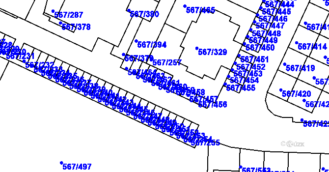 Parcela st. 567/459 v KÚ Jinočany, Katastrální mapa