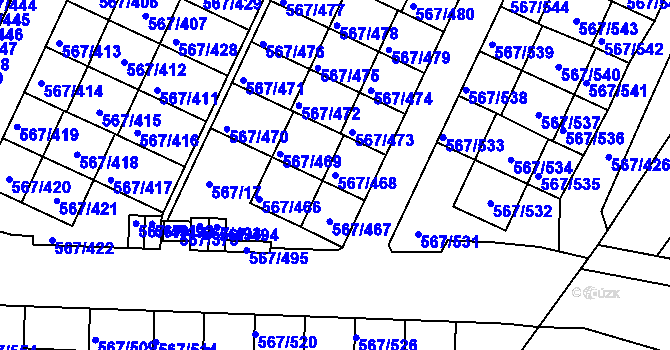 Parcela st. 567/468 v KÚ Jinočany, Katastrální mapa
