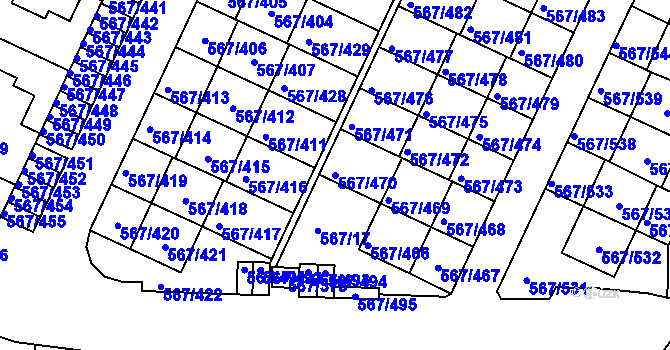 Parcela st. 567/470 v KÚ Jinočany, Katastrální mapa
