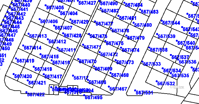 Parcela st. 567/472 v KÚ Jinočany, Katastrální mapa