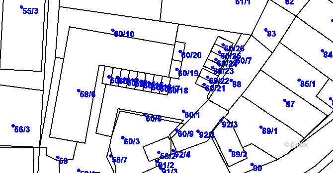 Parcela st. 60/18 v KÚ Jinočany, Katastrální mapa