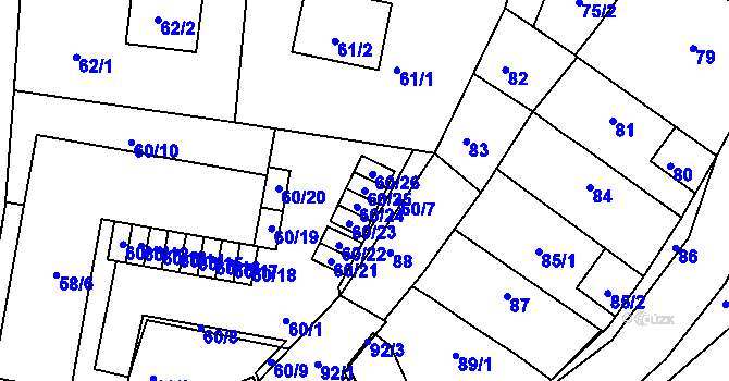 Parcela st. 60/25 v KÚ Jinočany, Katastrální mapa