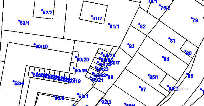 Parcela st. 60/26 v KÚ Jinočany, Katastrální mapa