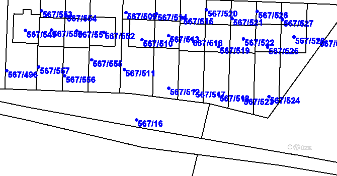 Parcela st. 567/512 v KÚ Jinočany, Katastrální mapa