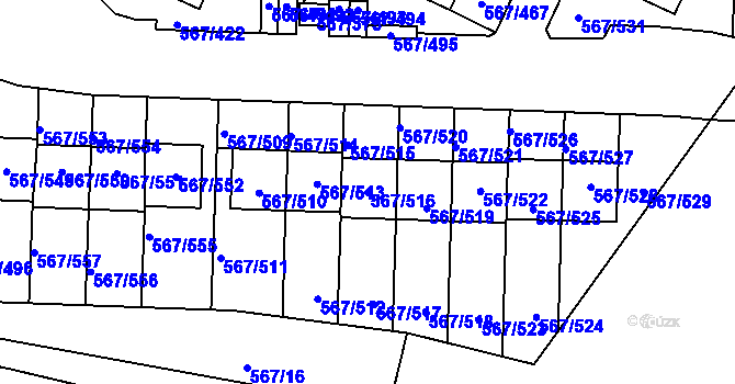 Parcela st. 567/516 v KÚ Jinočany, Katastrální mapa