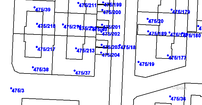 Parcela st. 475/204 v KÚ Jinočany, Katastrální mapa