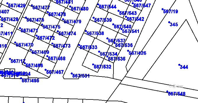 Parcela st. 567/534 v KÚ Jinočany, Katastrální mapa