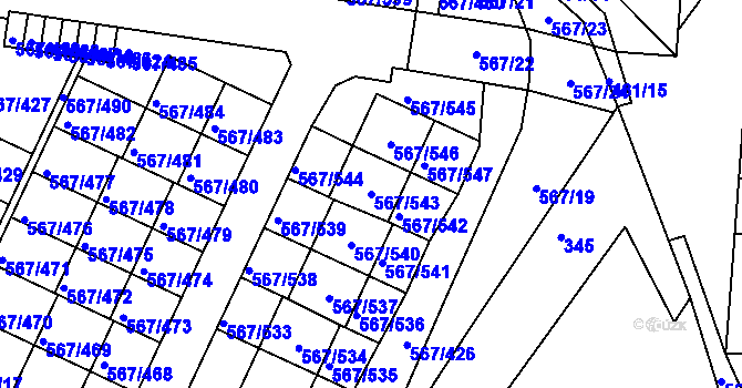 Parcela st. 567/543 v KÚ Jinočany, Katastrální mapa