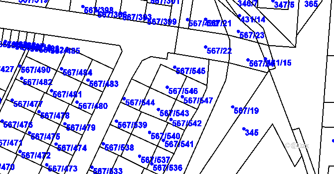 Parcela st. 567/546 v KÚ Jinočany, Katastrální mapa