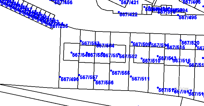 Parcela st. 567/551 v KÚ Jinočany, Katastrální mapa