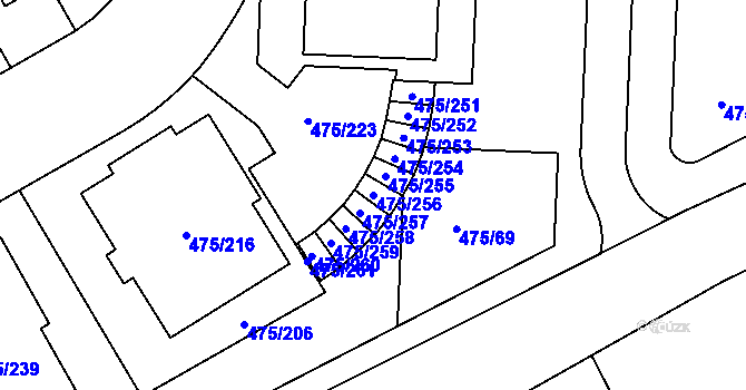 Parcela st. 475/256 v KÚ Jinočany, Katastrální mapa