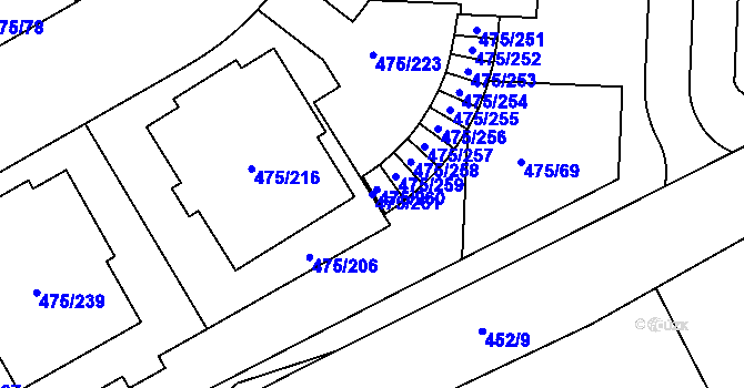 Parcela st. 475/261 v KÚ Jinočany, Katastrální mapa