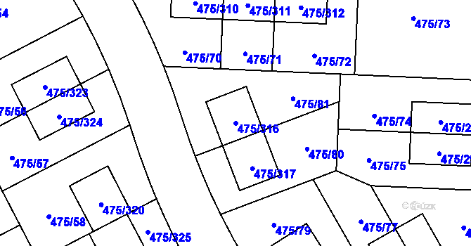Parcela st. 475/316 v KÚ Jinočany, Katastrální mapa